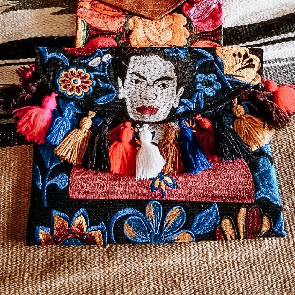 Frida Khalo Embroidered Clutch